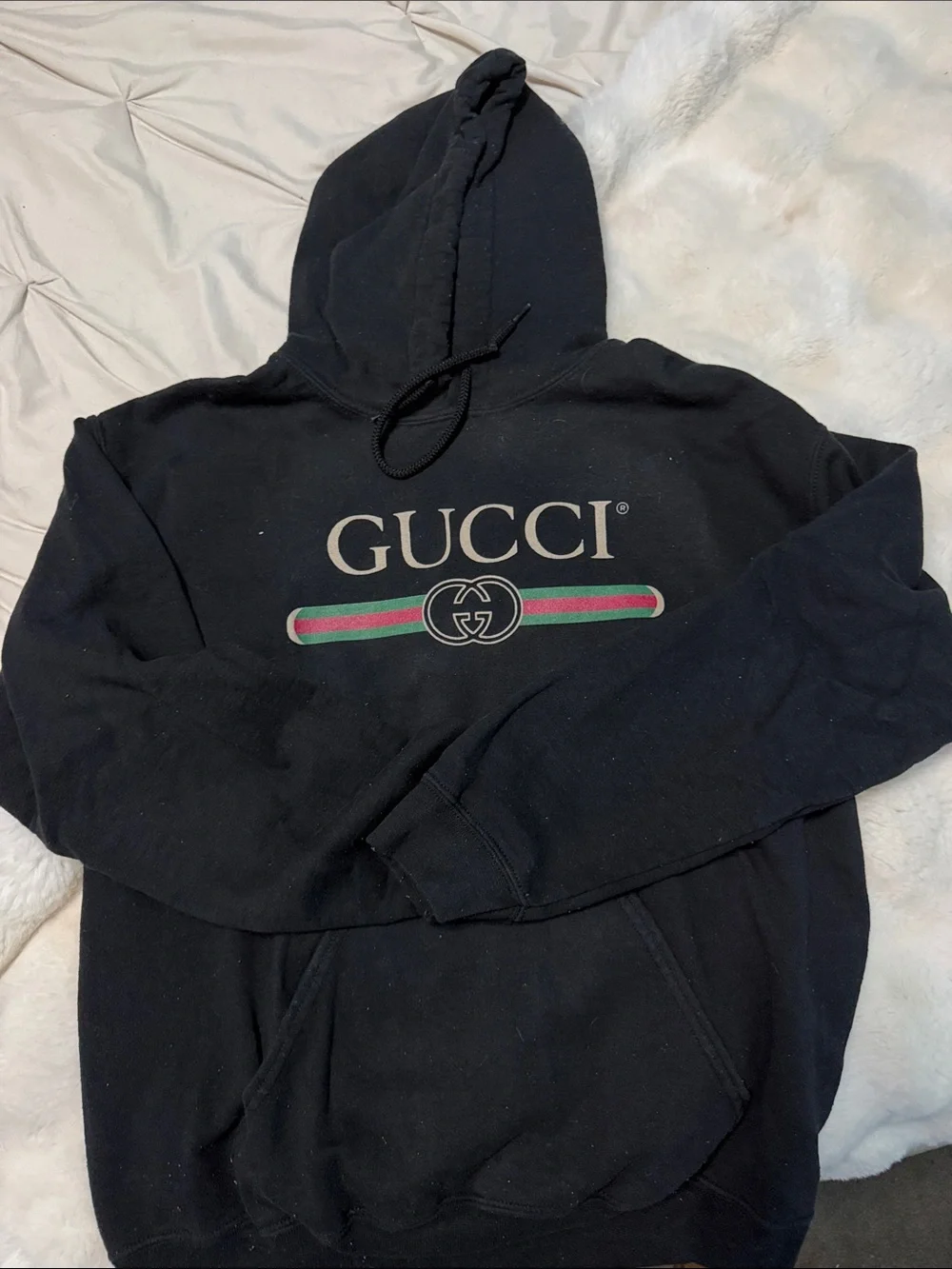 Gucci Black Hoodie with Green-Red Stripe and Logo